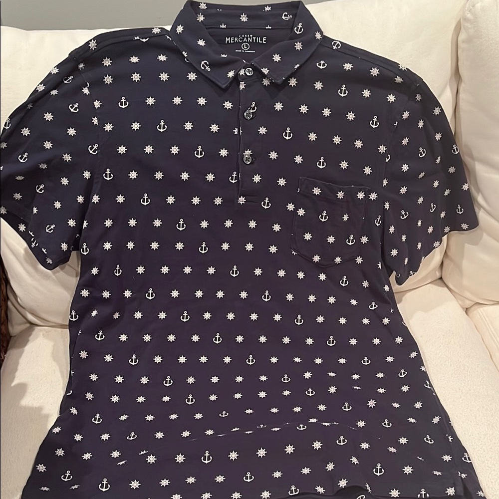 J. Crew Mercantile Navy Anchor Print Polo Shirt - Size Large
